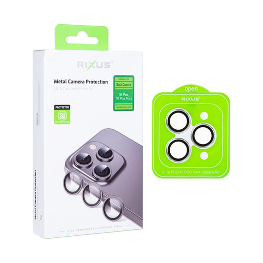 Rixus Metal Shield Camera Tempered Glass For Apple iPhone 16 Pro, 16 Pro Max White Titanium