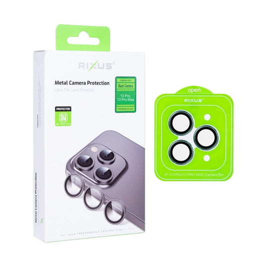 Rixus Metal Shield Camera Tempered Glass For Apple iPhone 13 Pro, 13 Pro Max Alpine Green