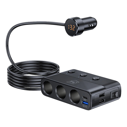 3mk Auto-Power-Splitter PD 120W™ QC PPS UCB-C USB-A Autoladegerät für 7 Geräte - Schwarz