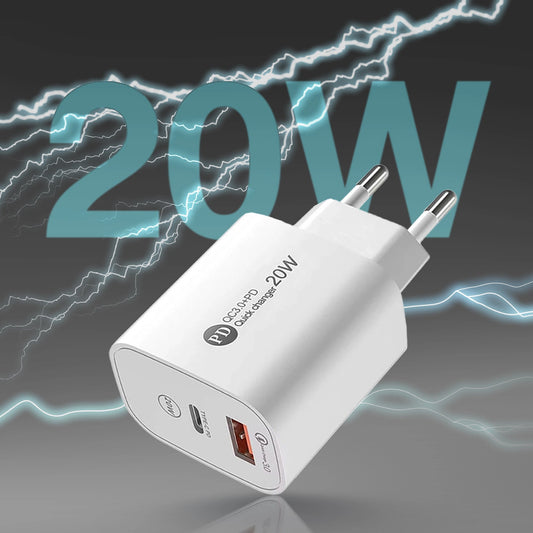 A6MaxL 20W USB-A USB-C Wandladegerät mit 1m USB-C - Lightning Kabel - Weiß