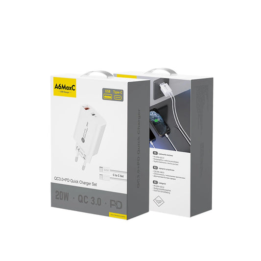 A6MaxL 20W USB-A USB-C Wandladegerät mit USB-C - USB-C 1m Kabel - weiß