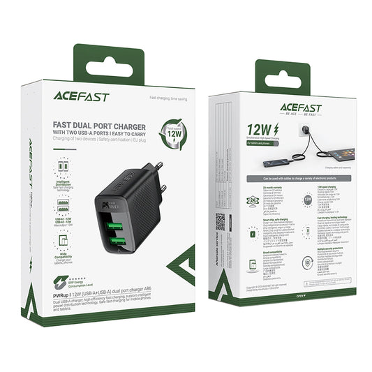 Acefast A86 Netzladegerät 2x USB-A 12W - Schwarz