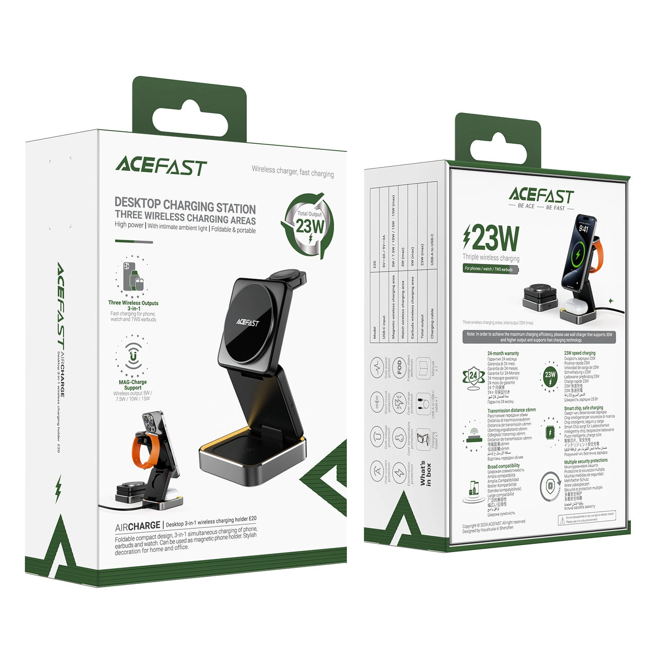 Acefast E20 3-in-1-Induktionsladegerät – Schwarz