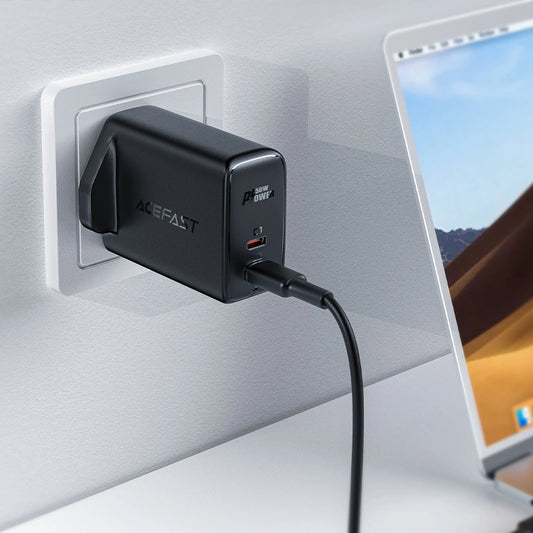 Acefast GaN-Ladegerät (UK-Stecker) 2x USB Typ C 50 W, Power Delivery, PPS, Q3 3.0, AFC, FCP (A32 UK)