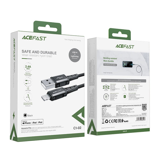 Acefast Kabel MFI USB - Lightning 1,2m, 2,4A schwarz (C1-02 schwarz)
