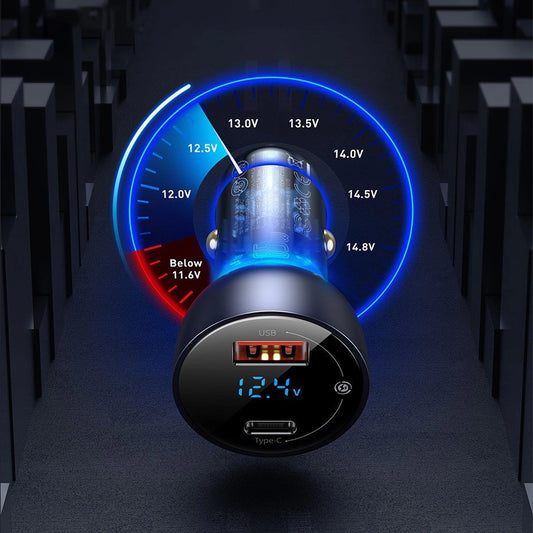 Baseus Auto-Ladegerät USB / USB Typ C 65 W 5 A SCP Quick Charge 4.0+ Power Delivery 3.0 LCD Bildschirm + USB Typ C - USB Typ C kabel transparent (CCKX-C0A)