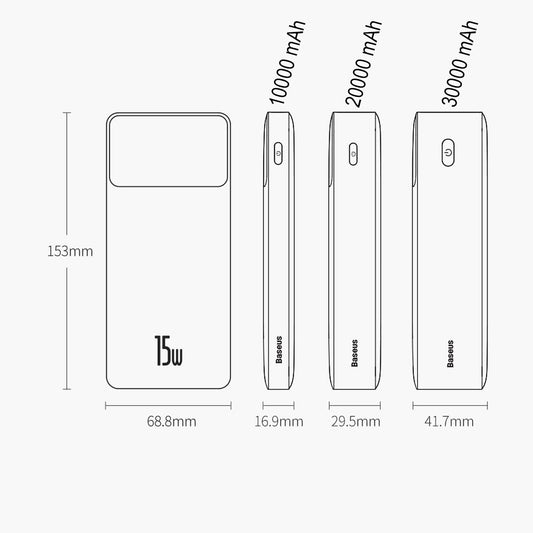 Baseus Bipow Powerbank mit Display 10000mAh 15W schwarz (Overseas Edition) + USB-A - Micro USB Kabel 0,25m schwarz (PPBD050001)