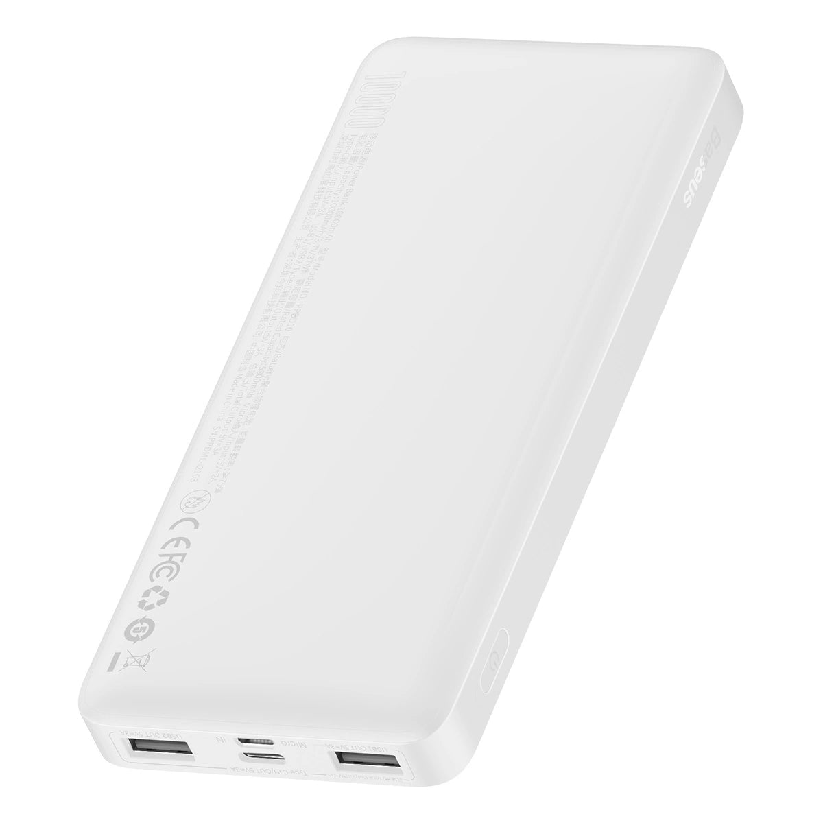 Baseus Bipow Powerbank mit Display 10000mAh 15W weiß (Overseas Edition) + USB-A - Micro USB Kabel 0,25m weiß (PPBD050002)