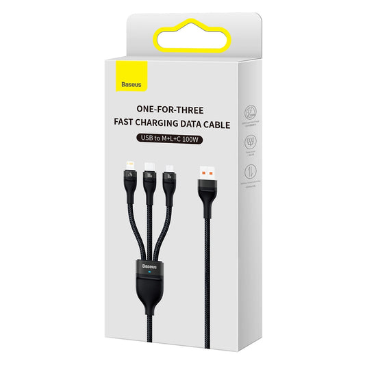 Baseus Flash Series II Kabel USB - USB Typ C / Lightning / Micro USB 100 W 1,2 m schwarz (CASS030001)