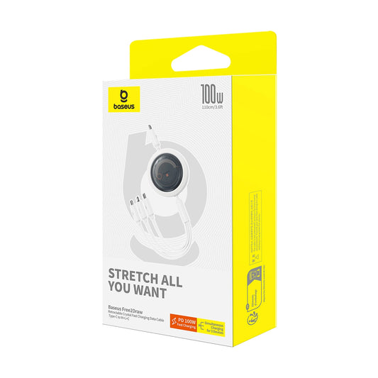 Baseus Free2Draw CB000084 einziehbares USB-C – Lightning /USB-C/Micro-USB-Kabel 100 W 1,1 m – Weiß