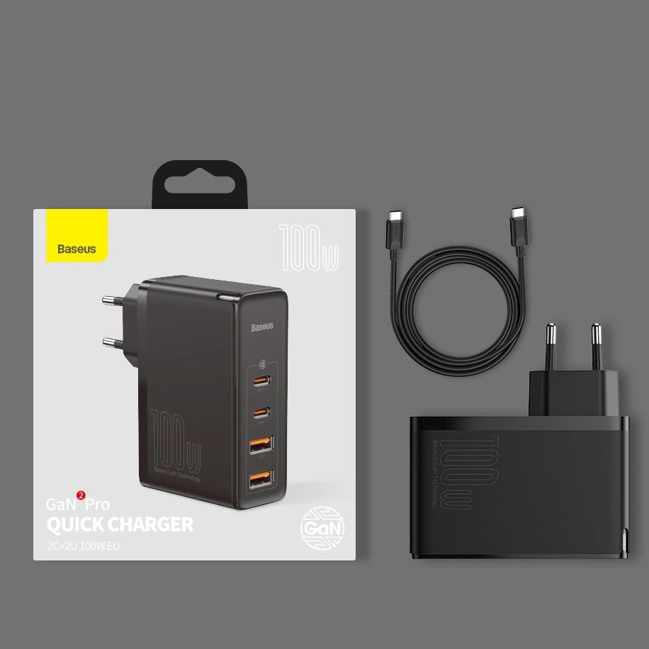 Baseus GaN2 Pro Schnellladegerät 100W USB / USB Typ C Quick Charge 4+ Power Delivery Schwarz (CCGAN2P-L01)