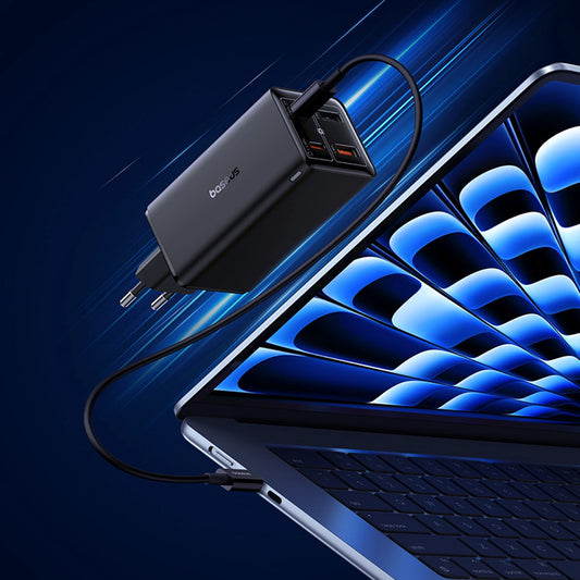 Baseus GaN6 Pro Ladegerät 100W 2 x USB-C 2 x USB-A mit schwarzem USB-C-Kabel 100W 1m - Schwarz