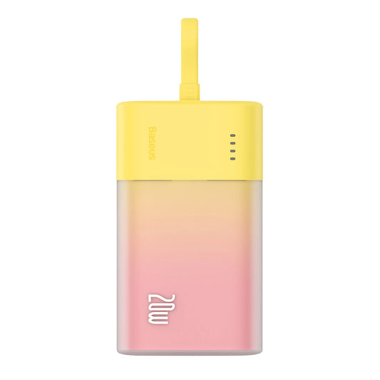 Baseus Popsicle 5200mAh 20W Powerbank mit integriertem Lightning Kabel (+ weißes Baseus Simple USB-C - USB-C 60W/20V/3A/30cm Kabel) - Gelb-Pink
