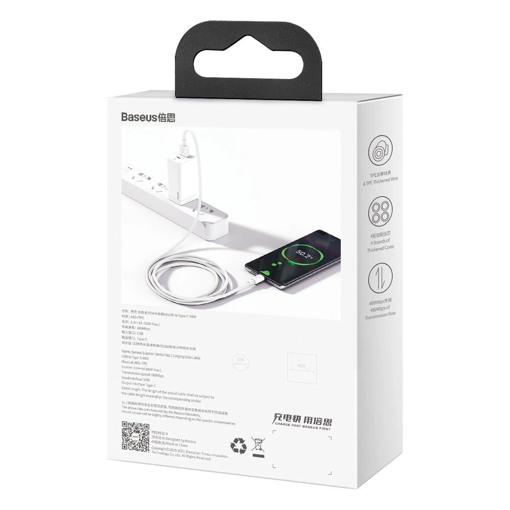 Baseus Superior Kabel USB - USB Typ C 6A 66W 2m weiß (CATYS-A02)