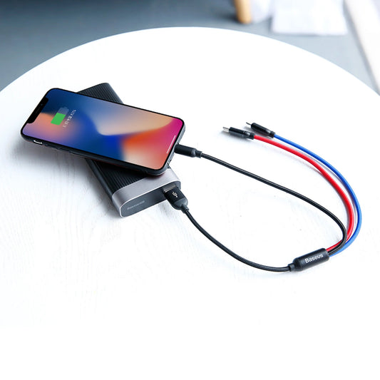 Baseus Three Primary Colors 3in1 USB-A - Micro USB / Lightning / USB-C 3.5A Kabel 0,3 m - Schwarz