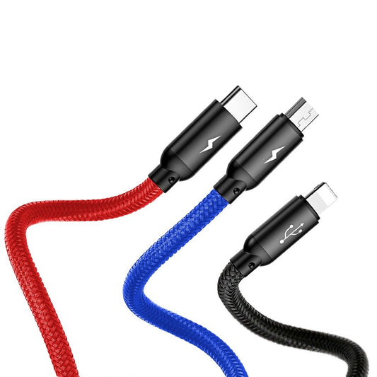 Baseus Three Primary Colors 3in1 USB-A - Micro USB / Lightning / USB-C 3.5A Kabel 1,2 m - Schwarz