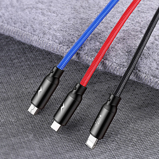 Baseus Three Primary Colors 3in1 USB-A - Micro USB / Lightning / USB-C 3.5A Kabel 1,2 m - Schwarz