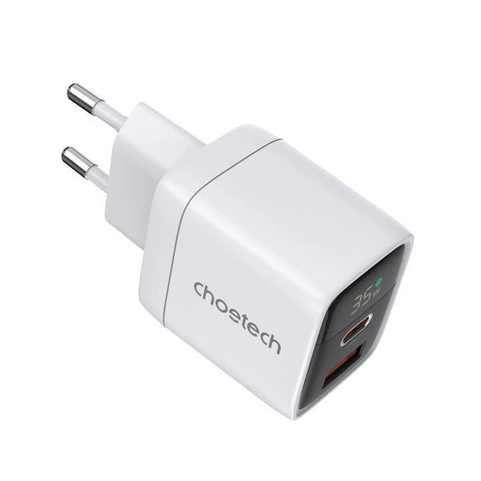 Choetech PD6052 USB-C USB-A PD 35W GaN Wandladegerät mit Display – Weiß