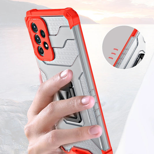 Crystal Ring Case robuste Kickstand TPU/PC Panzer Handyhülle Hard Case für Samsung Galaxy A72 4G schwarz