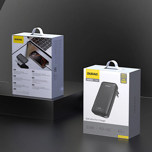 Dudao A65Q 65W GaN Reise-Wandladegerät USB-A / USB-C PD Ultradünn EU / US - Schwarz