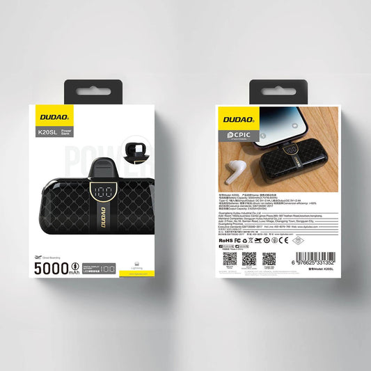 Dudao K20SL 5000 mAh Mini-Powerbank mit Lightning /USB-C-Anschlüssen – Schwarz