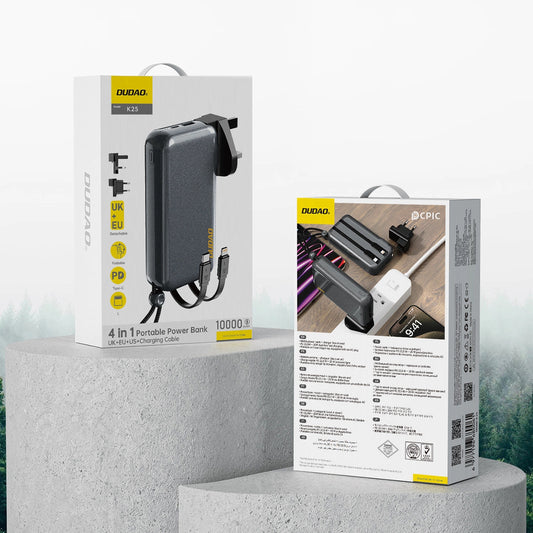 Dudao K25 2in1 10000 mAh Powerbank-Ladegerät mit 3 Steckern – Grau