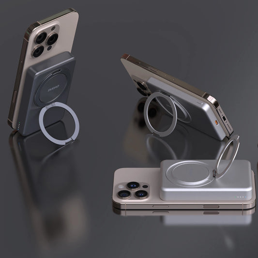 Dudao K28 10000 mAh PD 22,5 W MagSafe Powerbank mit Metallgehäuse und Ringständer - Silber