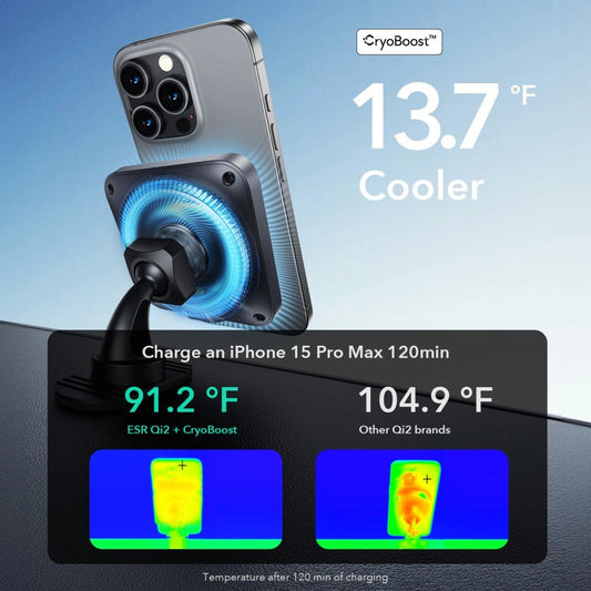 ESR Halolock CryoBoost Induktionsladegeräthalter mit MagSafe für Armaturenbrett und Lüftungsschlitze mit Qi 2 15W – Schwarz