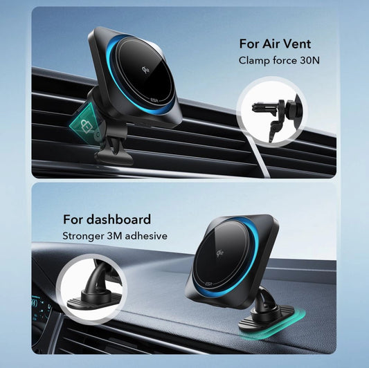 ESR Halolock CryoBoost Induktionsladegeräthalter mit MagSafe für Armaturenbrett und Lüftungsschlitze mit Qi 2 15W – Schwarz