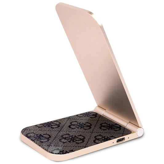 Guess 4G Pattern MagSafe faltbares 2in1 15W induktives Ladegerät – Braun