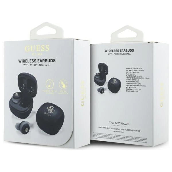 Guess Bluetooth-Kopfhörer GUTWSJ144ESK TWS + Dockingstation schwarz/schwarz schillerndes 4G-gedrucktes Logo