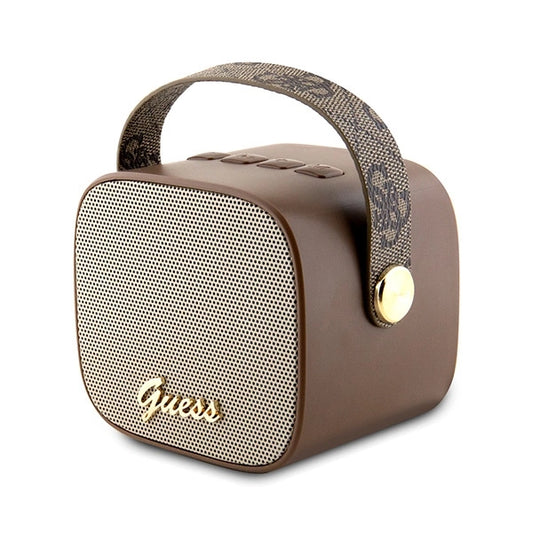 Guess Bluetooth-Lautsprecher GUWSB2P4SMW Mini-Lautsprecher, braun/braun, 4G-Leder-Schriftzug-Logo mit Riemen