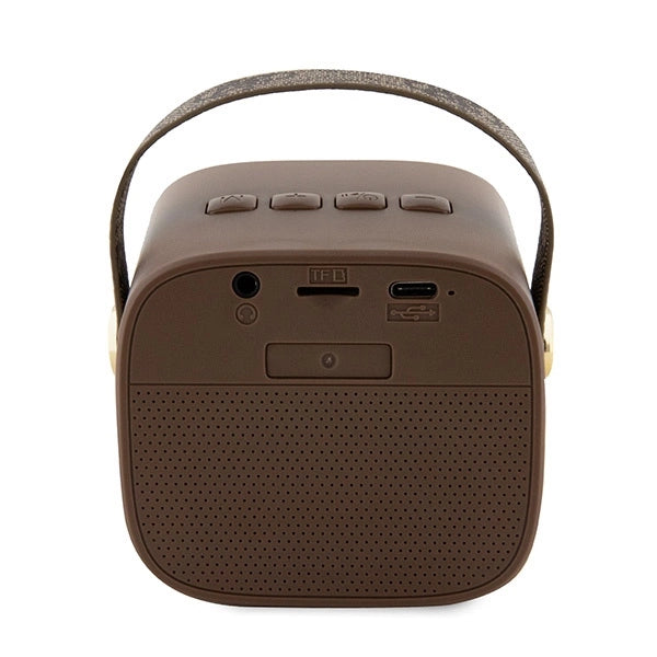 Guess Bluetooth-Lautsprecher GUWSB2P4SMW Mini-Lautsprecher, braun/braun, 4G-Leder-Schriftzug-Logo mit Riemen
