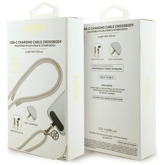 Guess CBDY 4G Charm USB-C / USB-C Kabel 150cm - Beige