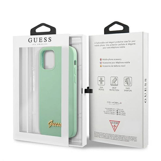 Guess, GUHCP12SLSLMGGN iPhone 12 mini 5,4" grün/grüne Hardcase Metall-Logoschriftzug
