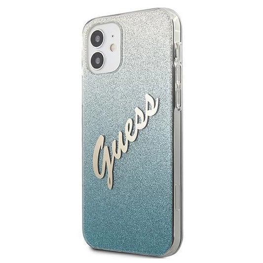 Guess GUHCP12SPCUGLSBL iPhone 12 mini 5,4" blau/blaue Hardcase Glitter Gradient Script