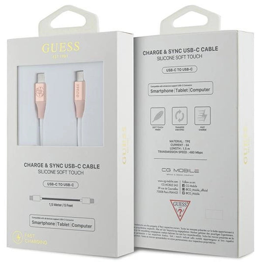 Guess Geprägtes Logo USB-C / USB-C-Kabel 1,5 m Schnellladung – Pink