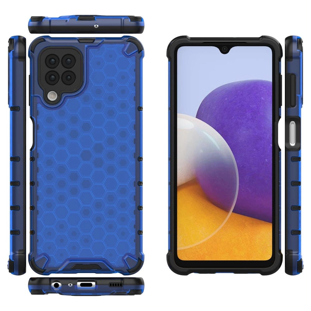 Honeycomb Handyhülle Schutzhülle mit TPU Rahmen für Samsung Galaxy A22 4G blau