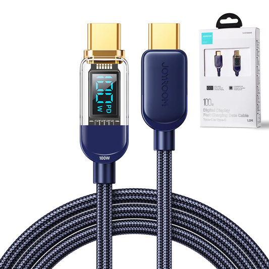 Joyroom A4 USB-C / USB-C 100 W 1,2 m Kabel mit Display – Blau