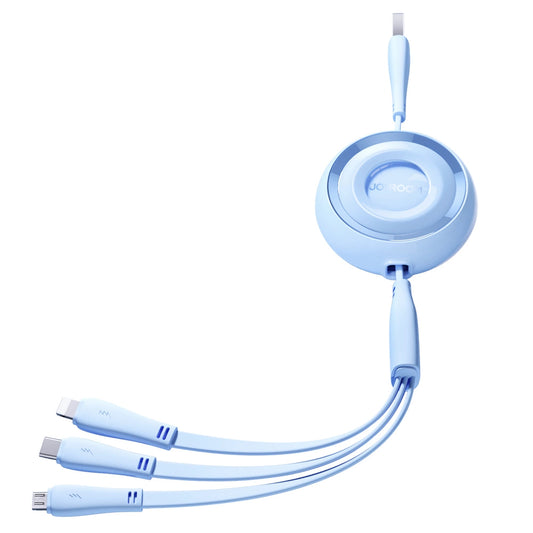 Joyroom Colorful Series S-A40 einziehbares Kabel 3in1 USB-A – USB-C / Lightning / Micro-USB 1 m – blau