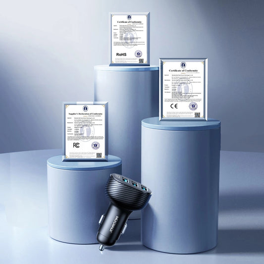 Joyroom JR-CCD03 3,4A Kfz-Ladegerät mit Display und 3x USB-A-Anschlüssen – Schwarz