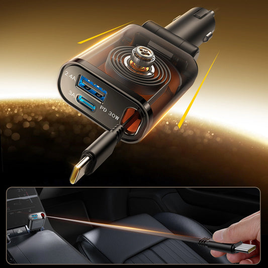 Joyroom JR-CCL07 3-in-1 Autoladegerät mit integriertem einziehbarem Kabel - Dunkelgrau