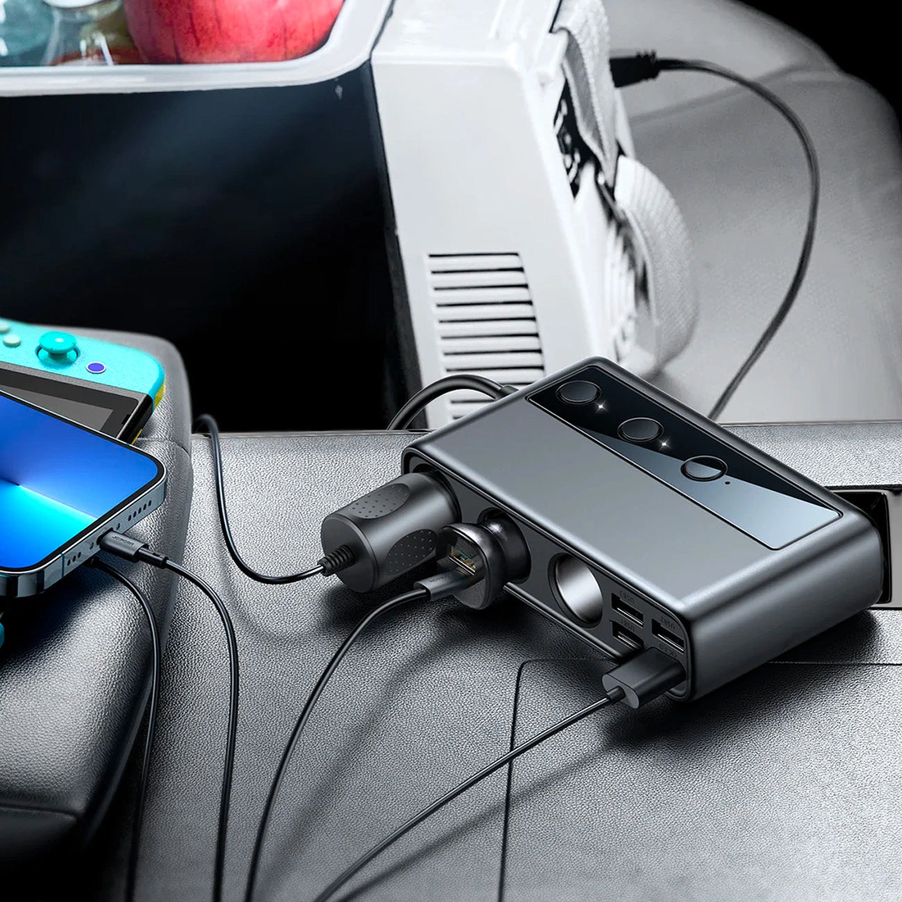 Joyroom JR-CL06 9in1 Autoladegerät 154W 5x USB-A / USB-C / 3x Zigarettenanzünderbuchse PD QC PPS - Schwarz