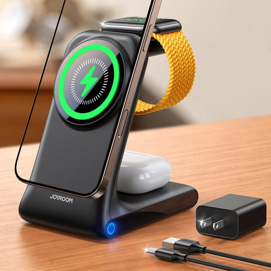 Joyroom JR-W15 Wireless Charger 3-in-1 Ladestation mit MagSafe - Schwarz