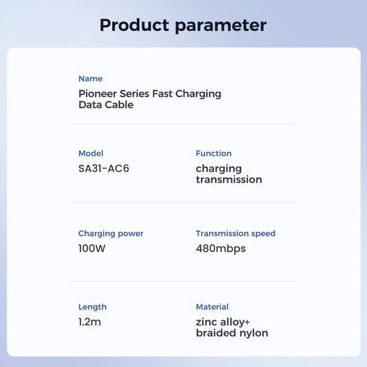 Joyroom Pioneer Series SA31-AC6 USB-A / USB-C Kabel 100W 1,2m - Schwarz