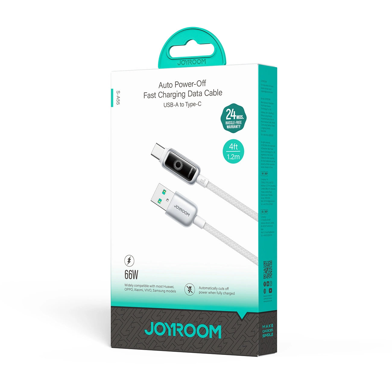 Joyroom S-A55 StarFlight 66W USB-A - USB-C Kabel 1,2 m - Weiß