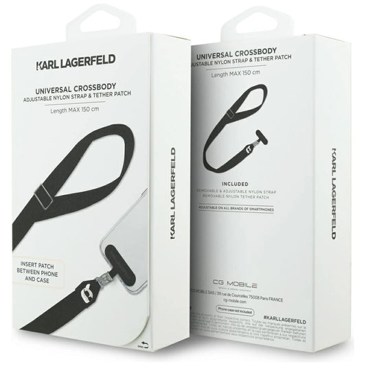 Karl Lagerfeld Universal-Handyschlaufe mit Metalllogo und Befestigungspatch – Schwarz
