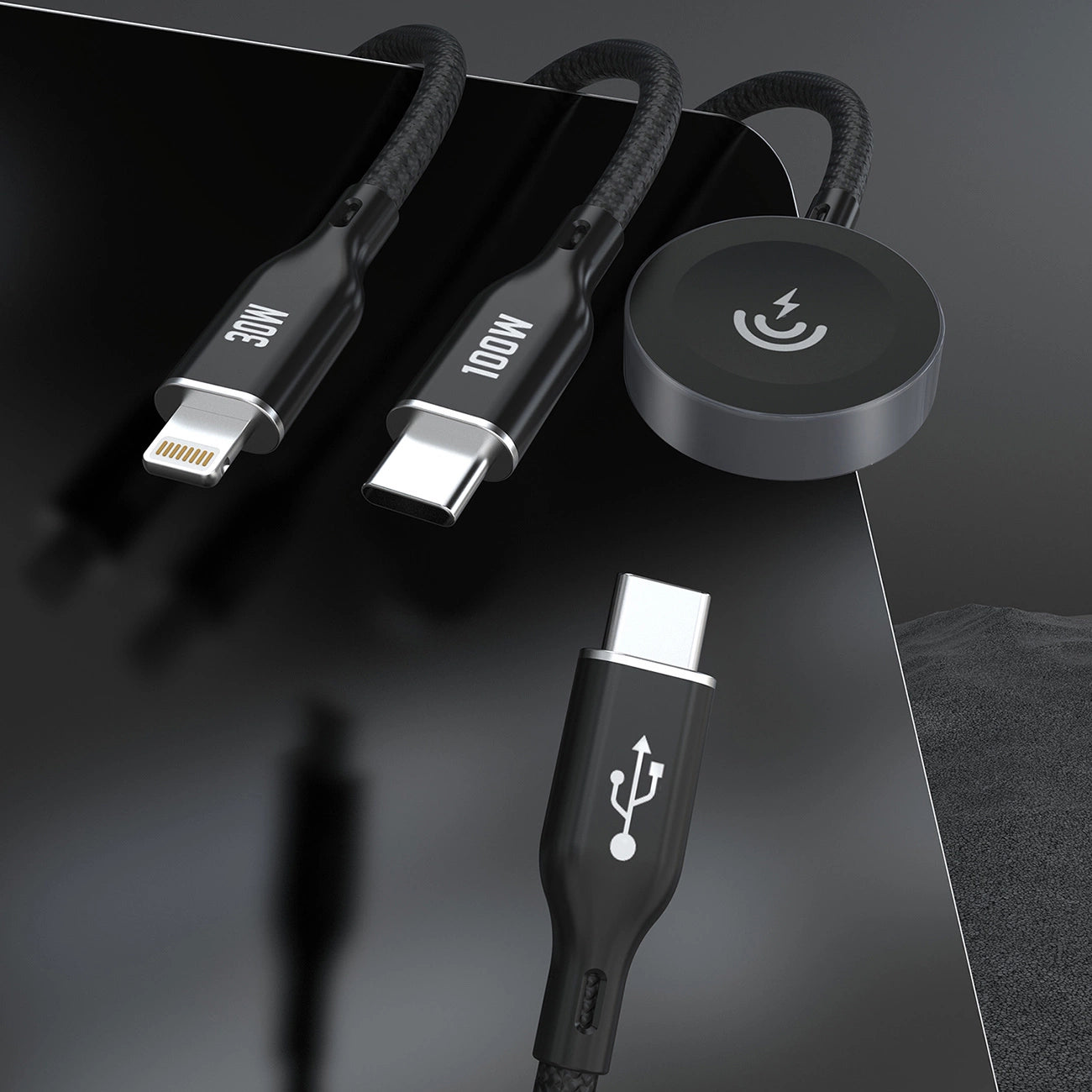 Ladekabel für Apple Watch Dudao A12Max+ PD 100W 3in1: USB-C Lightning 1,2m – Schwarz