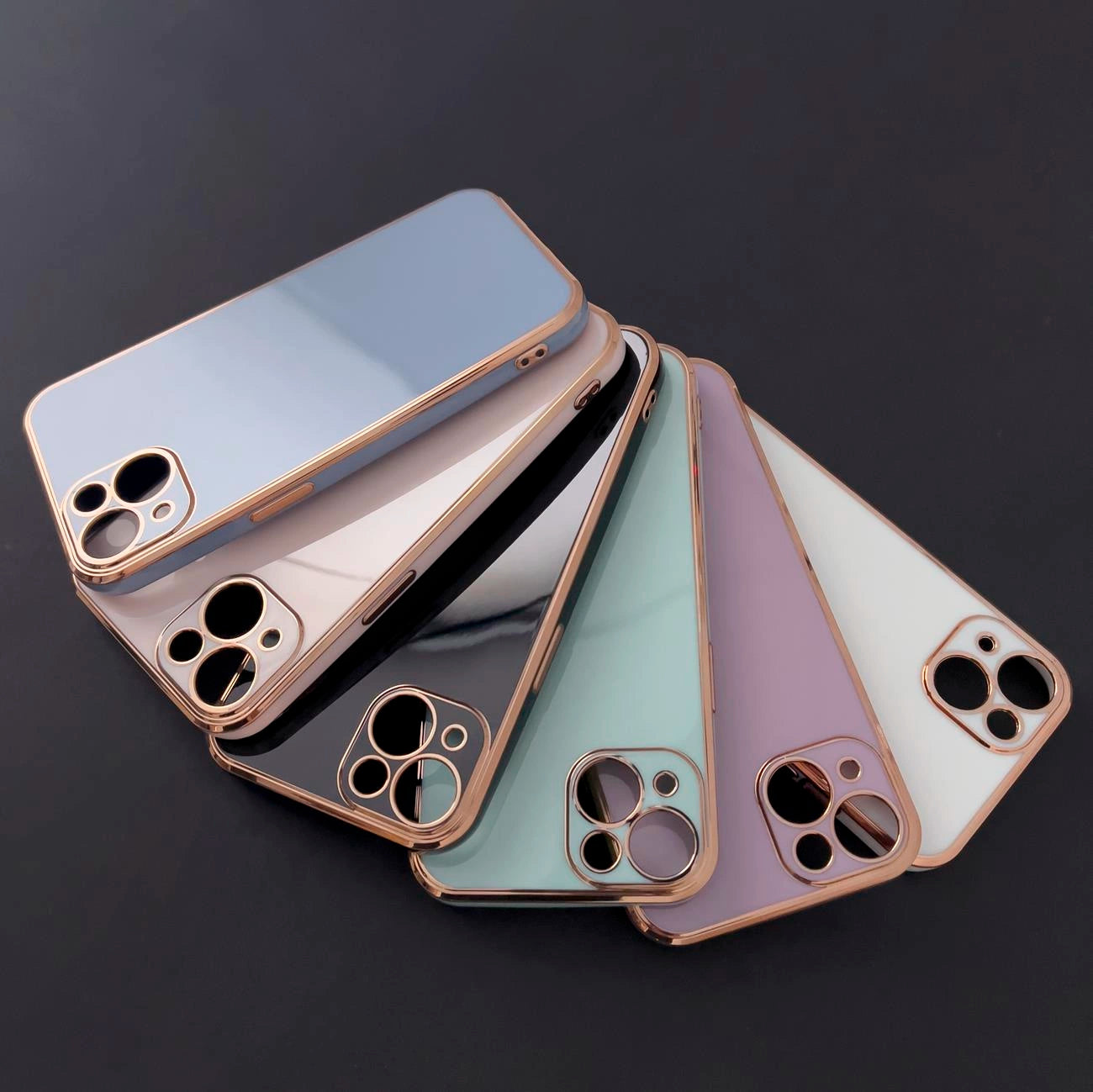 Lighting Color Case für iPhone 12 Pro Max blaue Gelhülle mit goldenem Rahmen