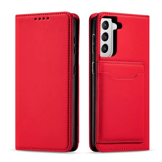 Magnet Kartenetui für Samsung Galaxy S22+ (S22 Plus) Etui Geldbörse Kartenhalter Rot